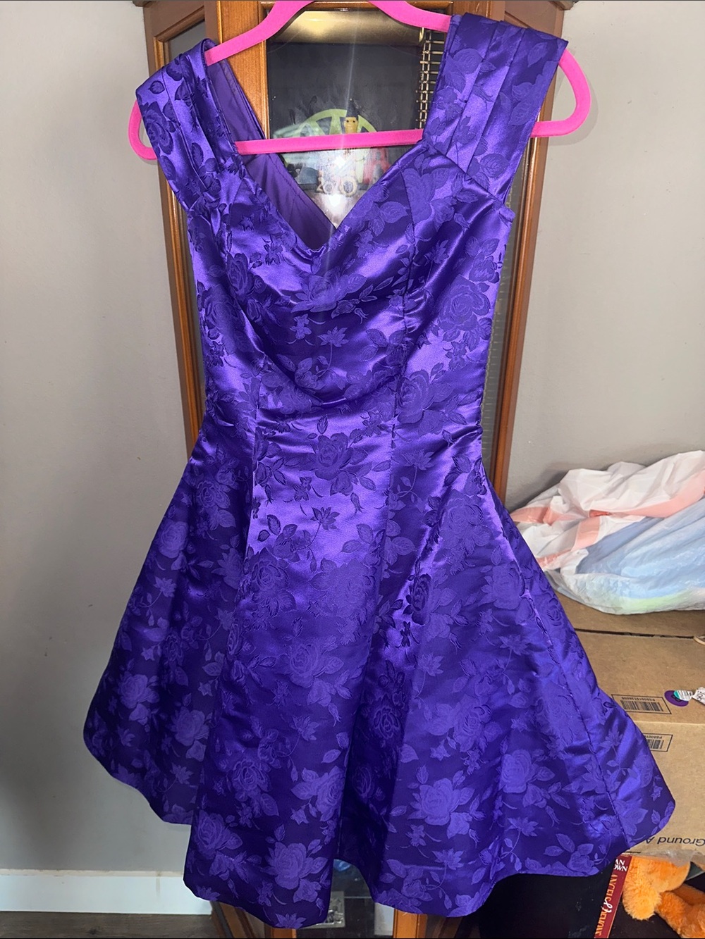 Purple Floral Fit-and-Flare  Dress